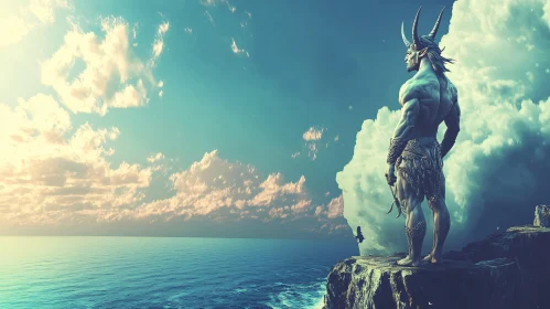 Horned Figure Contemplating the Ocean