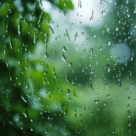 Raindrops Against Green Blur