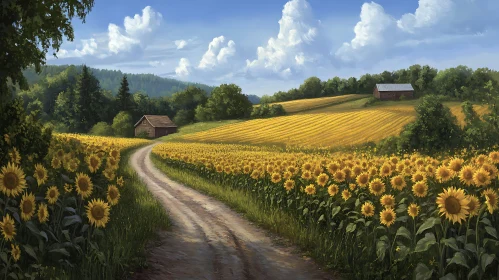 Golden Field Dirt Road Landscape