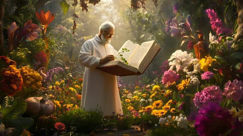 Enchanted Reader in Blossoming Garden