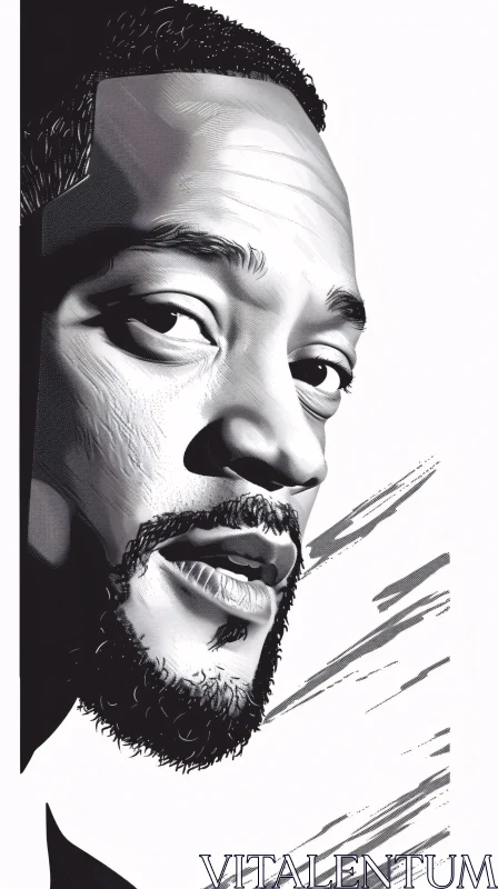 Expressive Close-up of Will Smith in Black and White AI Image