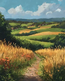 Rural Path Through Golden Field Art