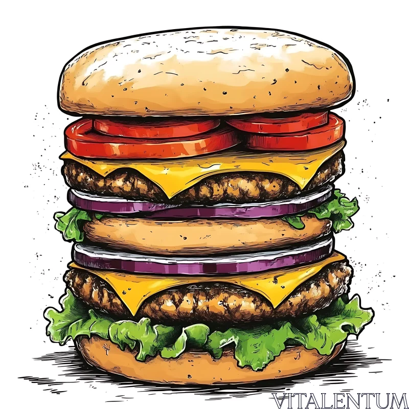 Artistic Double Burger Drawing AI Image