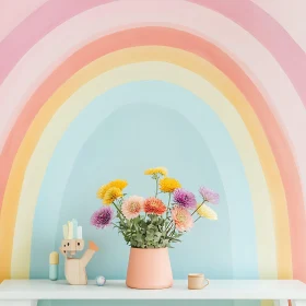 Pastel Rainbow and Floral Arrangement