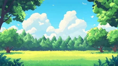 Green Field and Forest Pixel Art