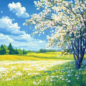 Spring Blossom Field Landscape