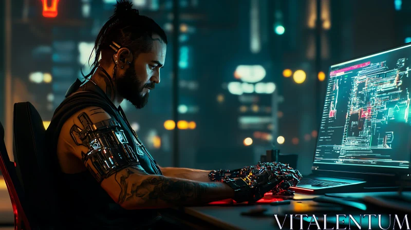 Cyberpunk Coder in a High-Tech Environment AI Image