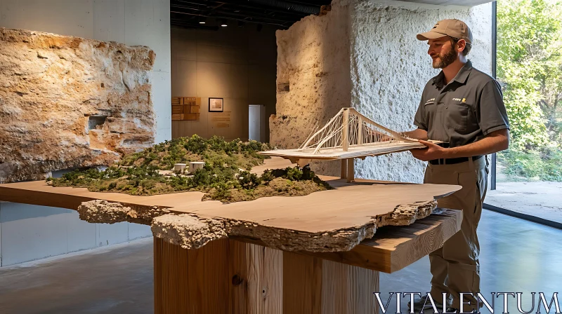 Architectural Model of Suspension Bridge Displayed in Exhibition AI Image