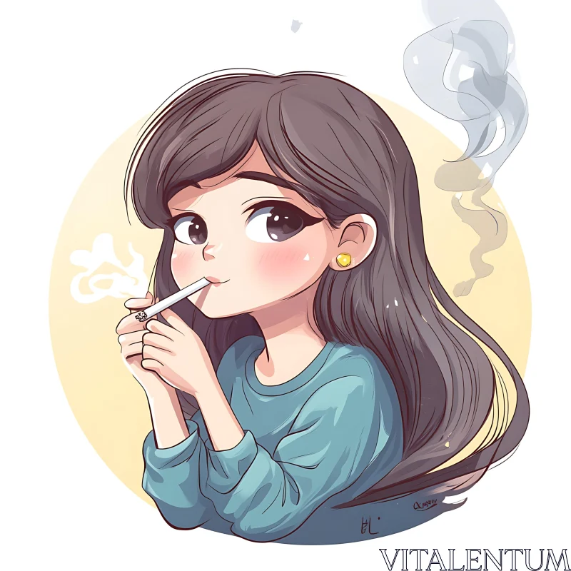 Brunette Anime Character with Cigarette AI Image