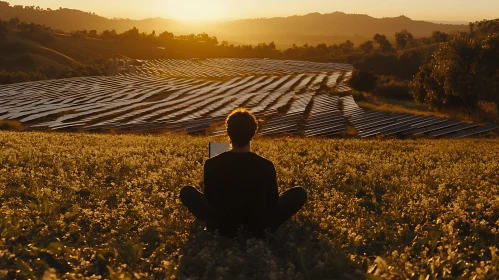 Sunset Contemplation at Solar Panel Field