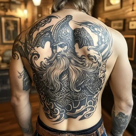 Nordic Viking Warrior Full Back Tattoo