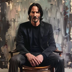 Keanu Reeves Sitting Portrait with Abstract Background