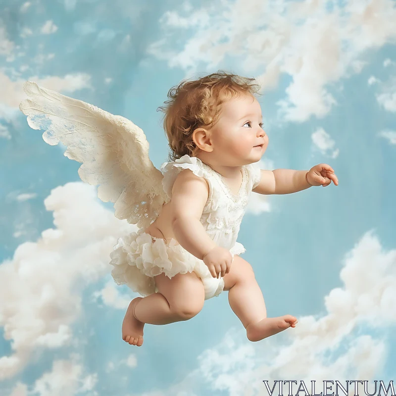 Infant Angel in Flight AI Image