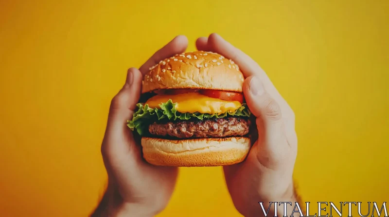 Hands Holding a Tasty Cheeseburger AI Image