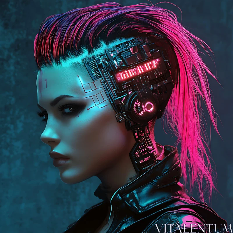 Neon Cyberpunk Portrait of a Cyborg Woman AI Image