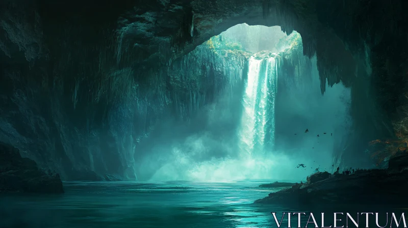 AI ART Mystical Turquoise Waterfall