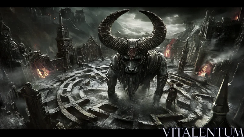 Guardian of the Maze: A Minotaur's Vigil AI Image