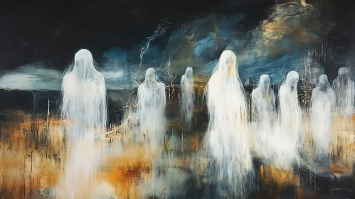 Ghostly Figures in Abstract Landscape