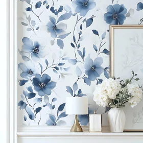 Blue Floral Wallpaper and White Accents