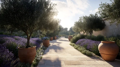 Sunlit Lavender Garden Pathway