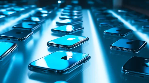 Modern Technology: Rows of Smartphones