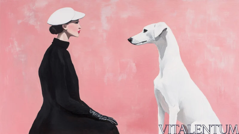 AI ART Stylish Woman and White Dog Painting