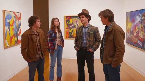 Young Adults Discussing Art in a Modern Gallery