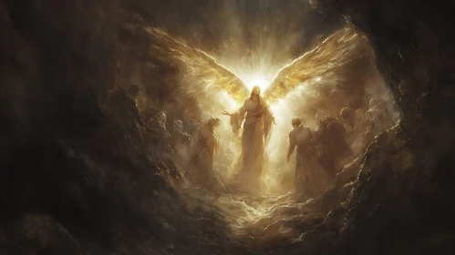 Golden Angel with Wings Artwork