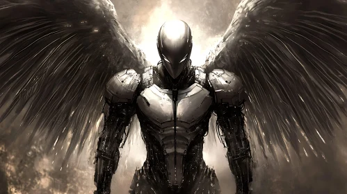 Cyborg Angel with Metallic Wings