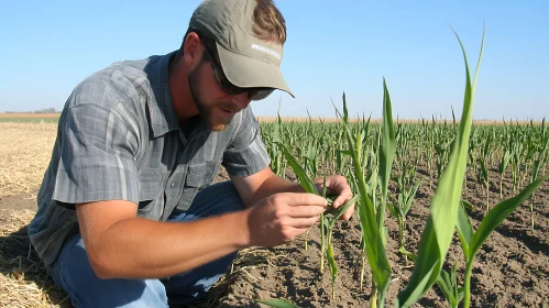 Cornfield Inspection by Farmer