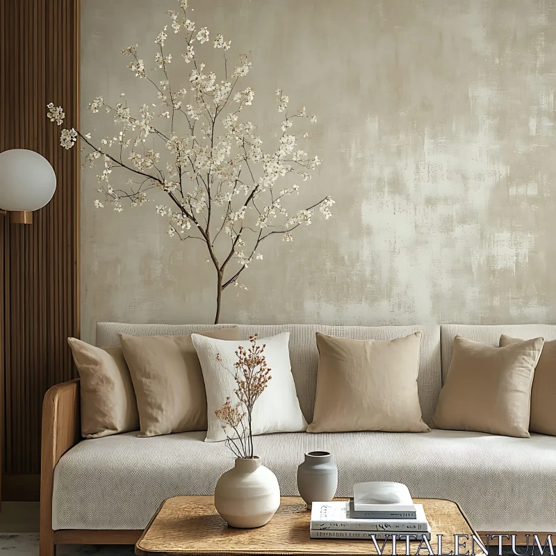 Serene Living Room with Minimalist Decor AI Image