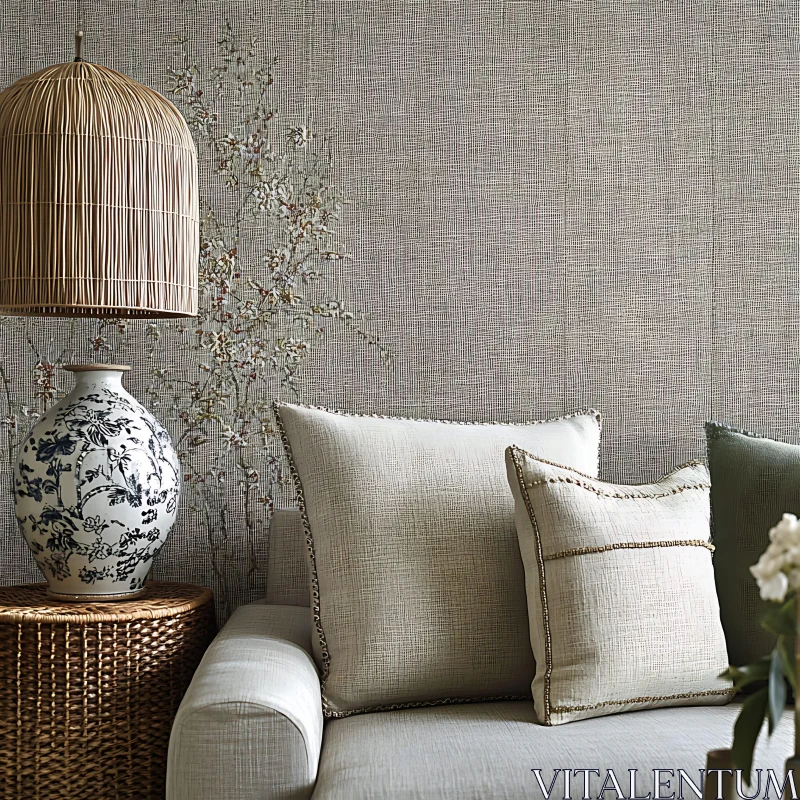 AI ART Neutral Tones and Cozy Pillows in Living Room