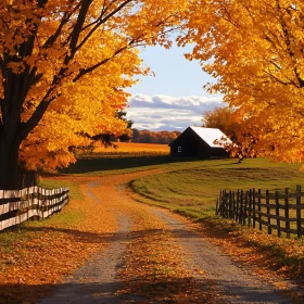 Golden Autumn Path to Barn