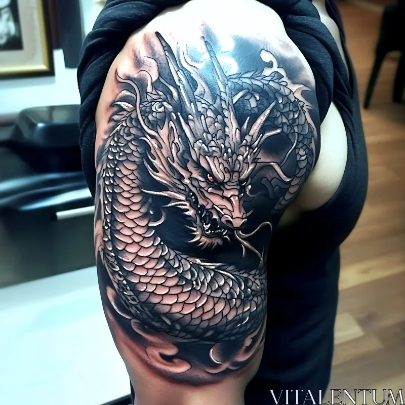 Mythical Dragon Tattoo Wrapped Around Arm AI Image