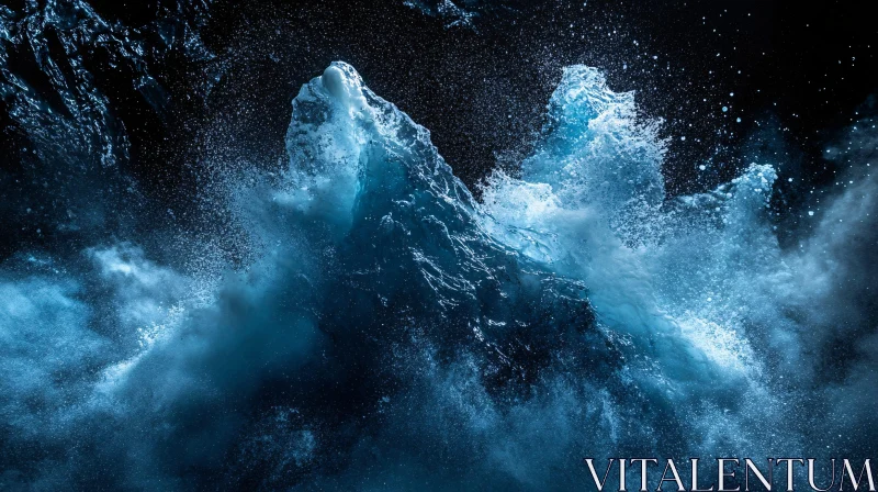 Dynamic Nighttime Ocean Waves AI Image