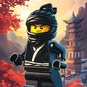 Ninja Lego Figure with Temple View