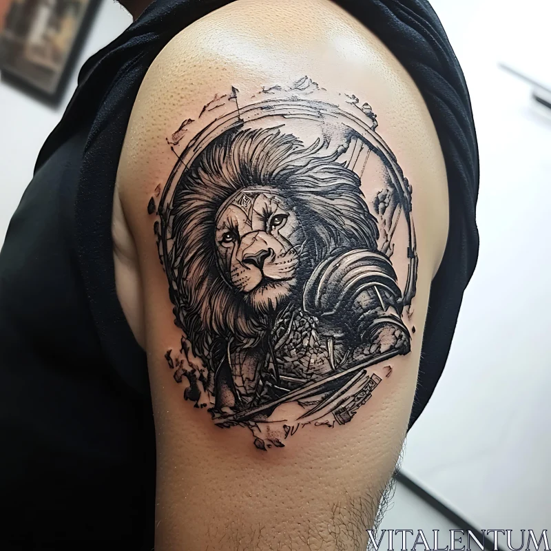 Lion Tattoo with Armor Design AI Image