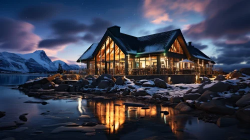 Captivating Cabin by the Water: A Night Photography Masterpiece