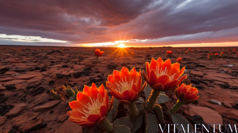 Captivating Orange Cactus Plants on Red Sand | Nature's Resilience AI Image