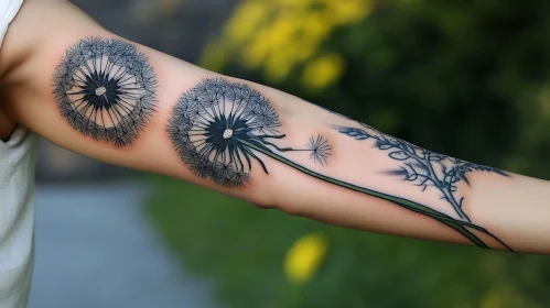 Arm Tattoo with Dandelion Design