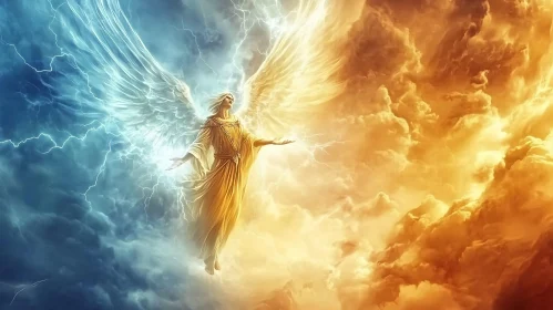 Celestial Angel Amidst Contrasting Skies
