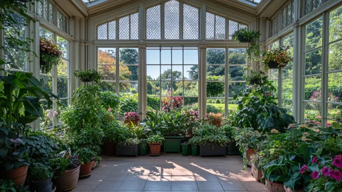 Lush Indoor Garden with Sunlight