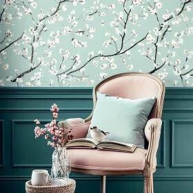 Pastel Interior with Bird and Flowers