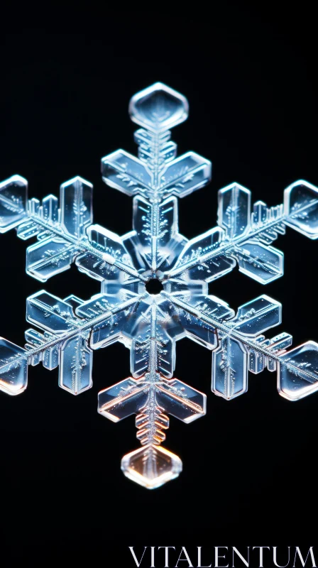 Intricate Snowflake on Dark Background - A Macro Perspective AI Image