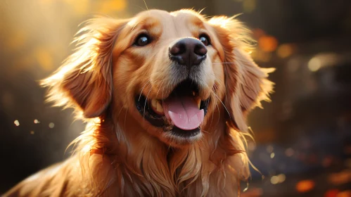 Joyful Golden Retriever Dog in Close-Up | Smilecore & Solarization Effect