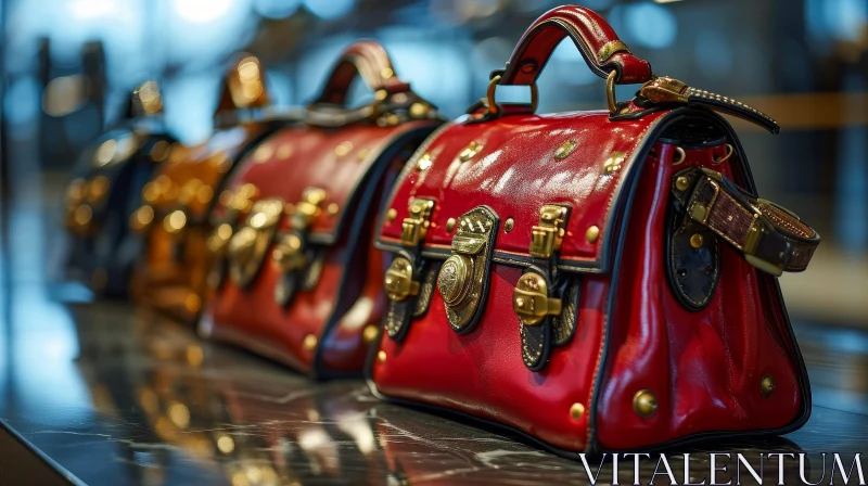 Luxurious Leather Handbags with Metal Clasps | Elegant Store Display AI Image