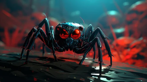 Sinister Spider with Glowing Eyes: 2D Game Art Style