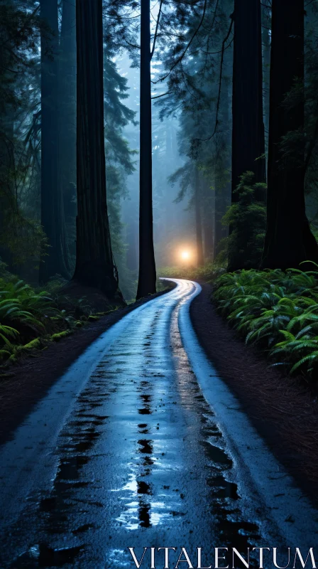 Twilight Forest Road: A Dreamlike Nature-Inspired Scene AI Image