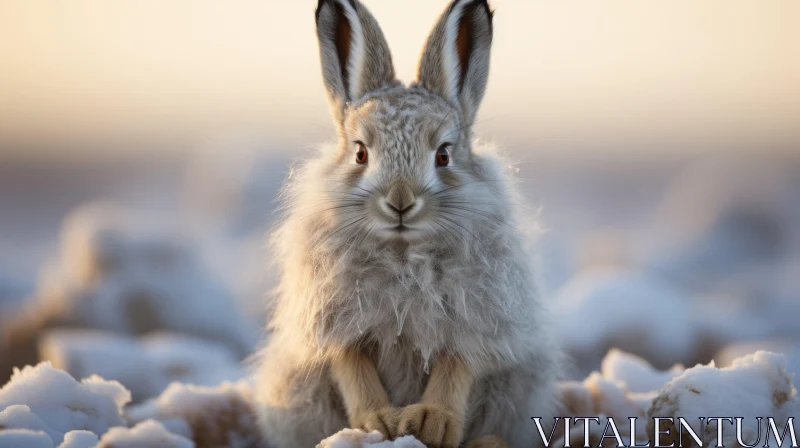White Rabbit in a Snowy Wonderland: A Surreal Winter Scene AI Image