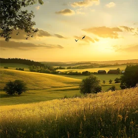 Peaceful Sunset Field Scenery